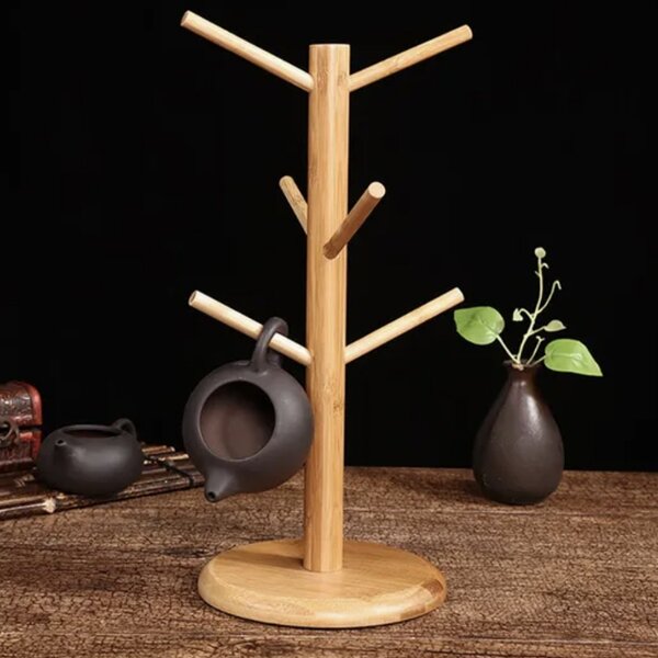 Suport vertical Pufo Bamboo din lemn de bambus pentru cani si cesti, 34 cm
