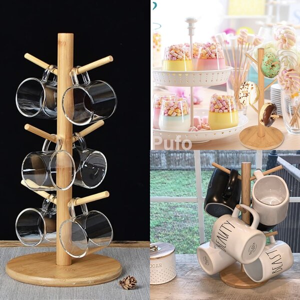 Suport vertical Pufo Bamboo din lemn de bambus pentru cani si cesti, 34 cm