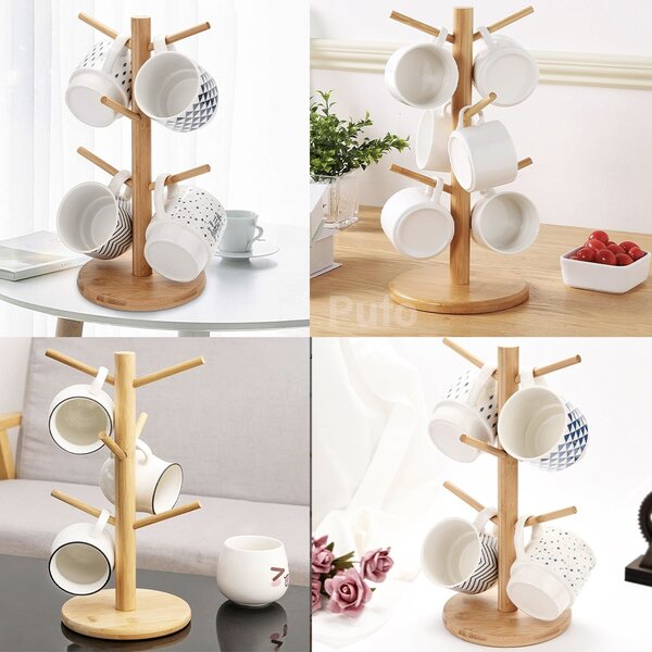 Suport vertical Pufo Bamboo din lemn de bambus pentru cani si cesti, 34 cm