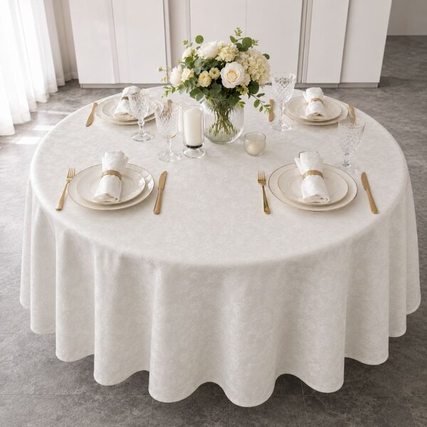 Fata de masa teflonata, rotunda, diametru 140cm, crem cu imprimeu ornamental F4