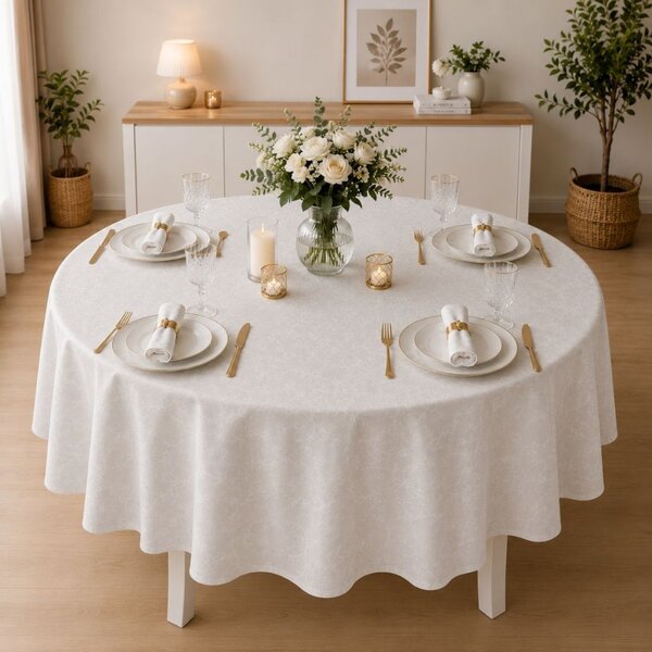 Fata de masa teflonata, rotunda, diametru 140cm, Crem floral F15
