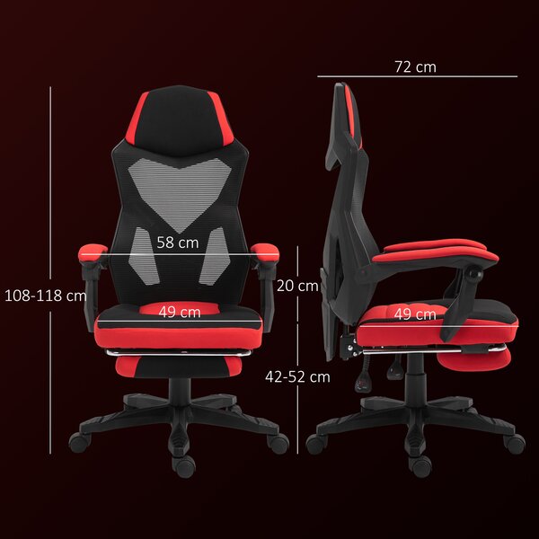 Vinsetto Scaun de Birou Ergonomic și Reclinabil cu Suport pentru Picioare Negru și Roșu | Aosom Romania