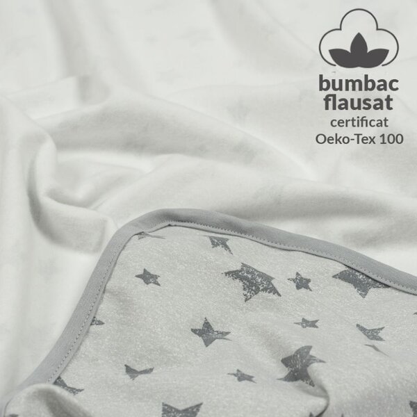 Paturica bebe din bumbac flausat moale si pufos pe interior 85x85 cm Kidizi Galaxy Grey