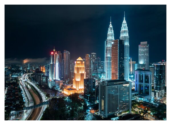 Tablou pe sticlă - Noaptea în Kuala Lumpur (70x50 cm)