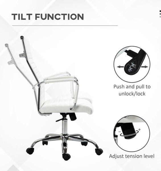 Vinsetto Scaun de birou ergonomic din piele ecologică, cu rotire și balans, 54x62x104-114 cm, alb | Aosom Romania