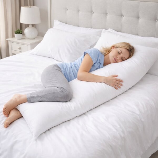 Perna pentru dormit lateral cu husa din bumbac detasabila 145x45 cm Kidizi, culoare alba
