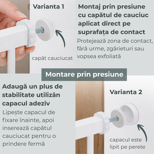 Poarta de siguranta copii Kidizi Rexa negru, reglabila 111-117 cm, montaj prin presiune, inchidere automata, certificata EN1930