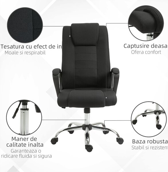 Vinsetto Scaun de Birou Ergonomic, Basculant și Captusit cu Înălțime Reglabilă, 62x76x110-119 cm, Negru | Aosom Romania