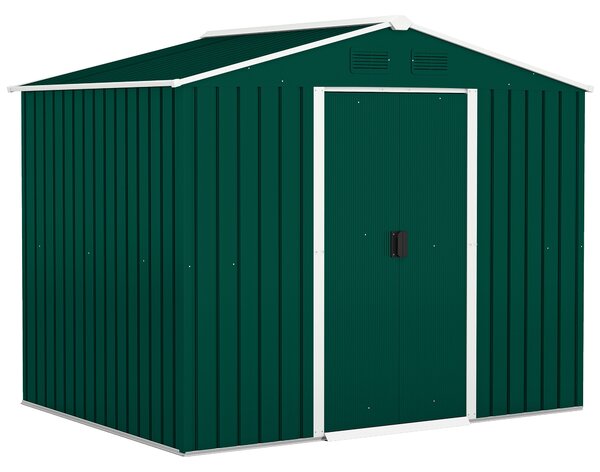 Outsunny Magazie de Grădină 3.6m² din Oțel, cu 2 Uși Glisante și 4 Ferestre de Ventilație, 236x174x190 cm, Verde | Aosom Romania