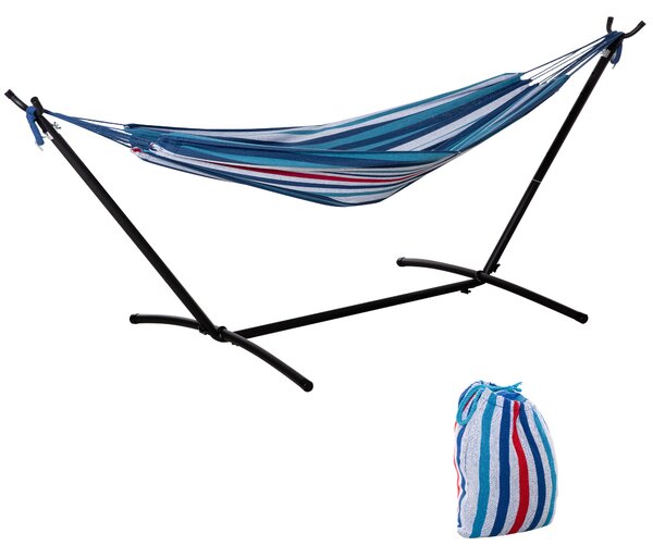 Outsunny Hamac cu Suport 310x117cm pentru Camping cu Înălțime Reglabilă și Geantă de Transport, Capacitate 120 kg, Dungi Albastre și Albe | Aosom Romania