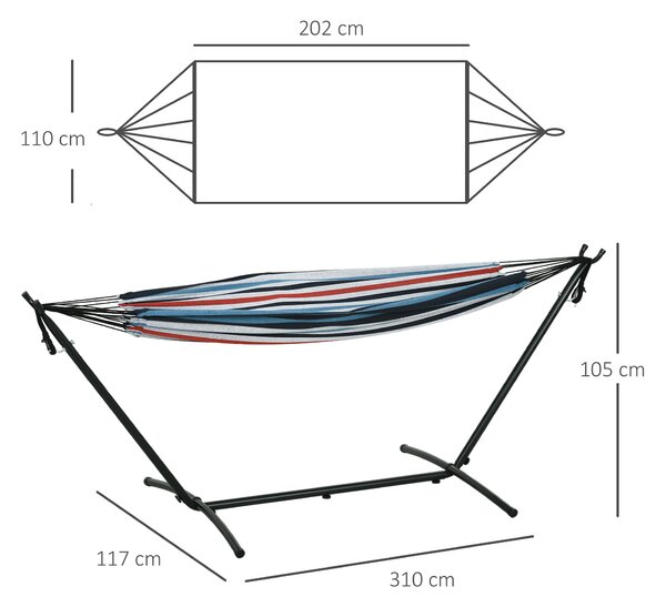 Outsunny Hamac cu Suport 310x117cm pentru Camping cu Înălțime Reglabilă și Geantă de Transport, Capacitate 120 kg, Dungi Albastre și Albe | Aosom Romania