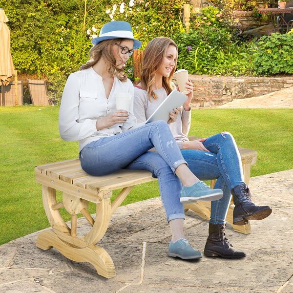 Outsunny Bancă de Grădină cu 2 Locuri, Design cu Roți, Bancă de Exterior din Lemn de Brad, pentru Terasă, Patio și Curte, 98x50x39,5 cm, Aspect Lemn Natural | Aosom Romania