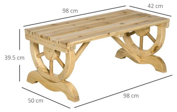 Outsunny Bancă de Grădină cu 2 Locuri, Design cu Roți, Bancă de Exterior din Lemn de Brad, pentru Terasă, Patio și Curte, 98x50x39,5 cm, Aspect Lemn Natural | Aosom Romania