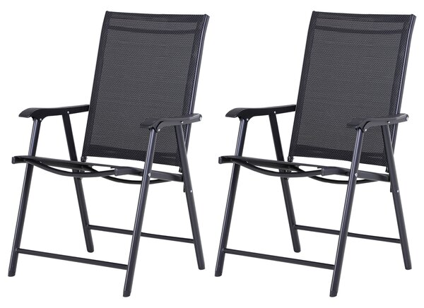 Outsunny Set 2 Scaune de Grădină Pliabile cu Brațe, Scaune pentru Prânz de Exterior din Metal și Texteline, pentru Terasă, Balcon, Curte, Interior și Exterior, 58x64x94cm, Negru | Aosom Romania
