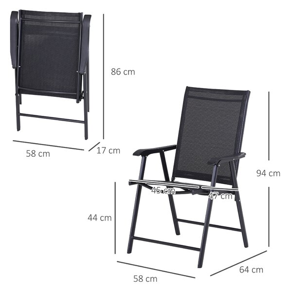 Outsunny Set 2 Scaune de Grădină Pliabile cu Brațe, Scaune pentru Prânz de Exterior din Metal și Texteline, pentru Terasă, Balcon, Curte, Interior și Exterior, 58x64x94cm, Negru | Aosom Romania