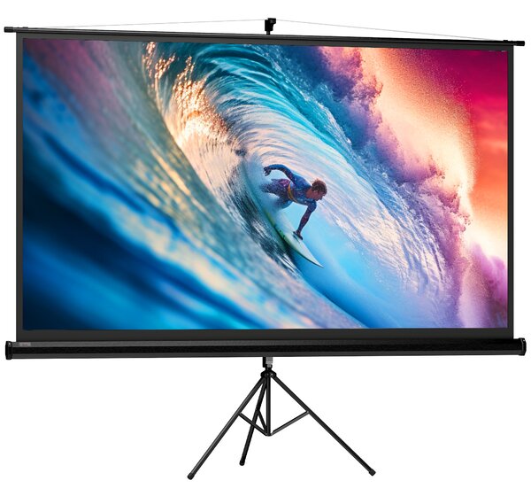 Ecran Proiector HOMCOM Pliabil de 100" Format 16:9 cu Treppied Reglabil, 235.8x8x136 cm, Negru | Aosom Romania