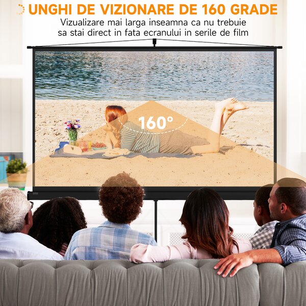 Ecran Proiector HOMCOM Pliabil de 100" Format 16:9 cu Treppied Reglabil, 235.8x8x136 cm, Negru | Aosom Romania