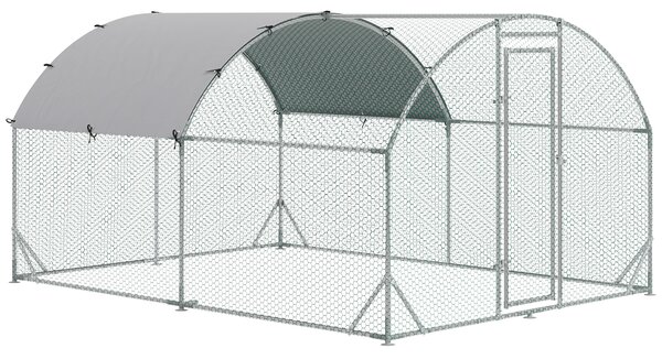 PawHut Coteț pentru Găini de Exterior, 2.8x3.8x2m Recintă din Oțel Zincat cu Acoperiș Impermeabil Anti-UV și Încuietoare, Găini, Iepuri și Rațe | Aosom Romania