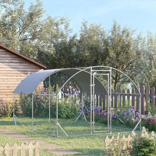 PawHut Coteț pentru Găini de Exterior, 2.8x3.8x2m Recintă din Oțel Zincat cu Acoperiș Impermeabil Anti-UV și Încuietoare, Găini, Iepuri și Rațe | Aosom Romania