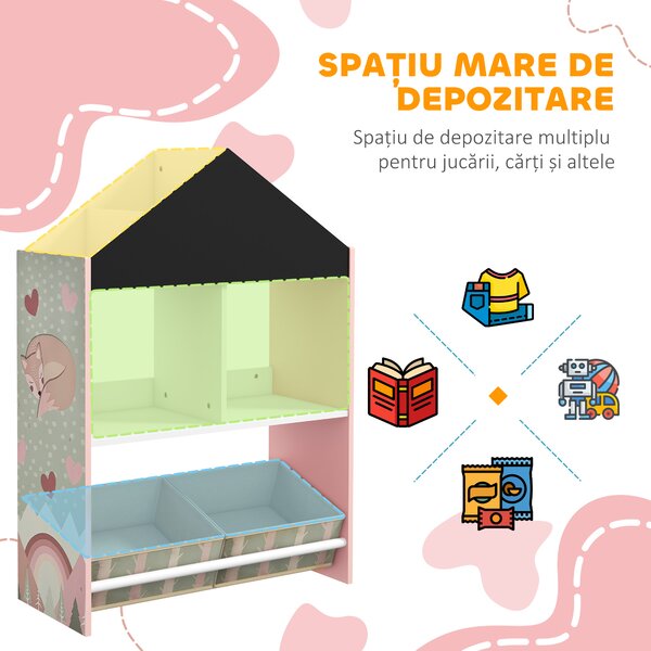 ZONEKIZ Unitate de depozitare a jucăriilor pentru copii cu sertare și rafturi detașabile, pentru dormitorul copiilor, roz | Aosom Romania