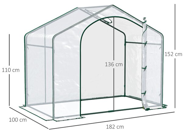 Outsunny Sera Cabina Portabila 6' x 3' x 6', Folie PE, Sera de Gradina cu Cadru de Otel, Usa cu Fermoar, Aerisire Superioara, pentru Flori, Legume, Puieti, Plante Tropicale, Verde | Aosom Romania