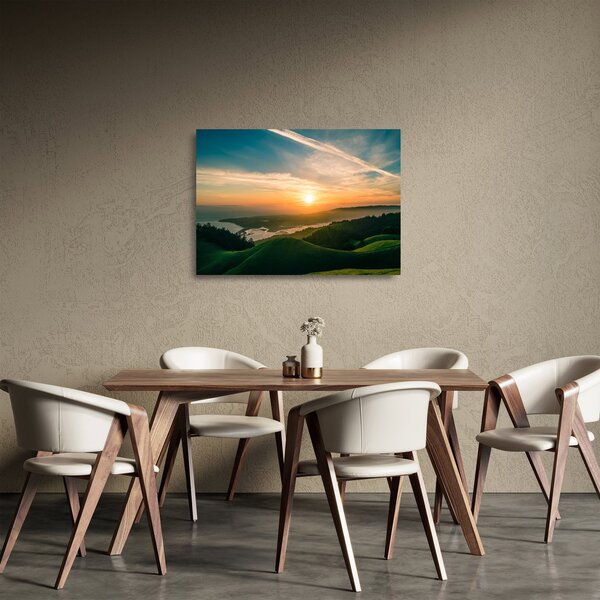 Tablou pe sticlă cu soarele răsărind deasupra mării (70x50 cm)