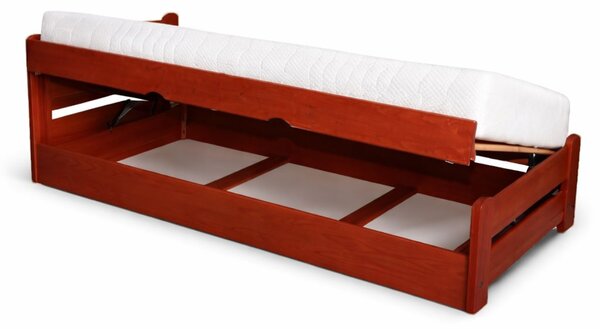 Pat single cu spațiu de depozitare Relax, lemn masiv (90x200)