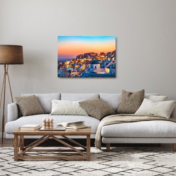 Tablou pe sticlă - Santorini în amurg (70x50 cm)