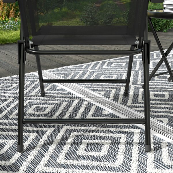 Outsunny Set de Exterior din 3 Piese cu Masă cu Blat din Sticlă și 2 Scaune Pliabile din Plasă, Ф45x50 cm, Gri Deschis | Aosom Romania