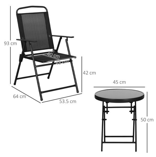 Outsunny Set de Exterior din 3 Piese cu Masă cu Blat din Sticlă și 2 Scaune Pliabile din Plasă, Ф45x50 cm, Gri Deschis | Aosom Romania
