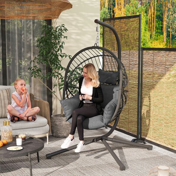 Outsunny Scaun Suspendat Ou, Inclusiv Pernă, Fotoliu, 120 cm x 106 cm x 188 cm, Gri | Aosom Romania