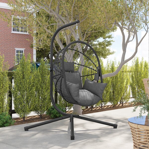 Outsunny Scaun Suspendat Ou, Inclusiv Pernă, Fotoliu, 120 cm x 106 cm x 188 cm, Gri | Aosom Romania