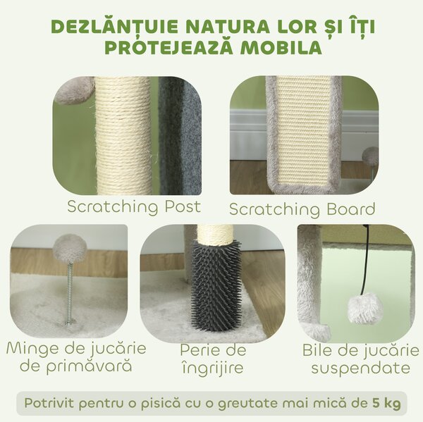 PawHut Arbore Multinivel Înalt pentru Pisici 104 cm cu Căsuță, Culcuș, Stâlpi de Zgâriat, Perie și Bilă, Gri | Aosom Romania