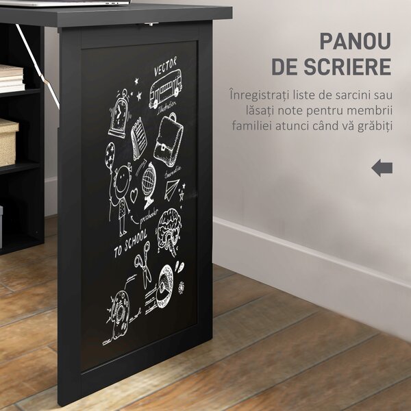HOMCOM Birou Modern Pliabil cu Bibliotecă și Tablă, din Lemn și Metal, 98x51x153 cm, Negru | Aosom Romania