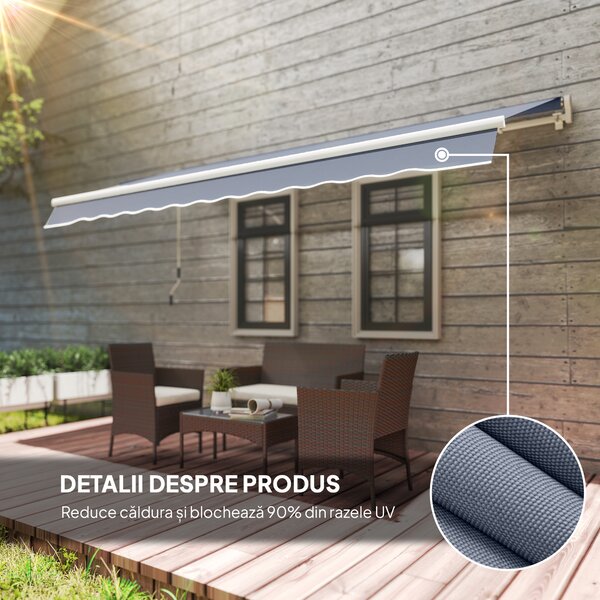 Outsunny 3,6 x 2,5 m Copertină Retractabilă cu Manivelă pentru Terasă, Grădină, Alb Crem | Aosom Romania