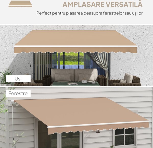 Outsunny Copertină Pliabilă pentru Exterior, Copertină Tip Roll-Up cu Deschidere Manivelă, 350x250 cm, Galben | Aosom Romania