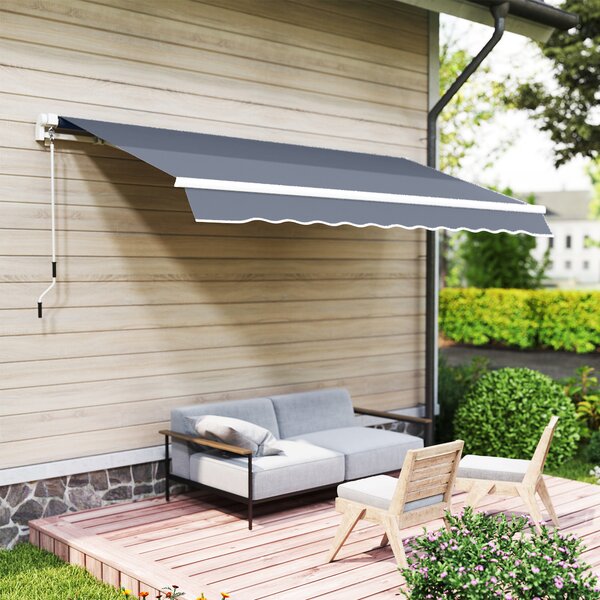 Outsunny 3,6 x 2,5 m Copertină Retractabilă cu Manivelă pentru Terasă, Grădină, Alb Crem | Aosom Romania