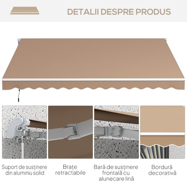 Outsunny Copertină Pliabilă pentru Exterior, Copertină Tip Roll-Up cu Deschidere Manivelă, 350x250 cm, Galben | Aosom Romania