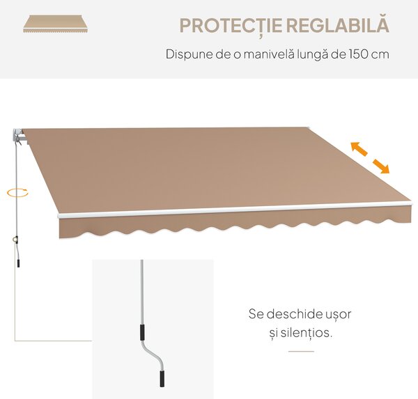 Outsunny Copertină Pliabilă pentru Exterior, Copertină Tip Roll-Up cu Deschidere Manivelă, 350x250 cm, Galben | Aosom Romania