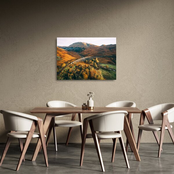 Tablou pe sticlă cu pod în valea din Scoția (70x50 cm)
