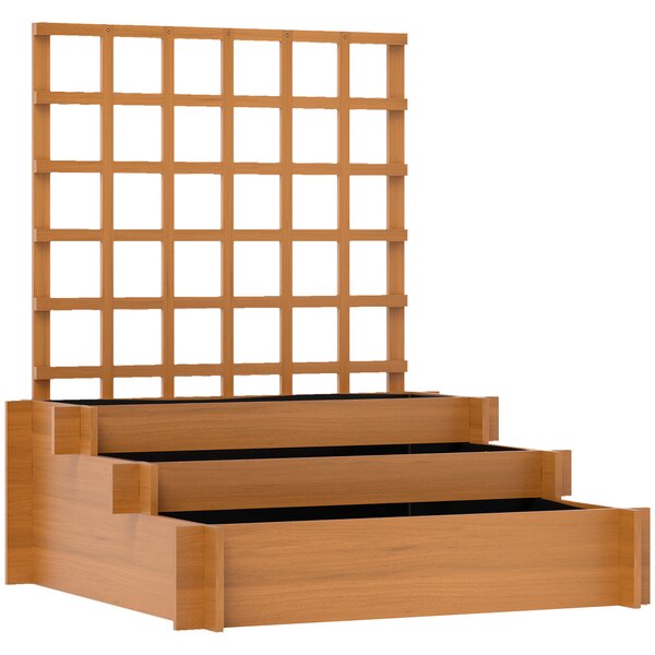 Outsunny Jardinieră cu 3 Niveluri și Grilaj pentru Plante Cățărătoare, Straturi Ridicate din Lemn, 95x95x110cm, Natural | Aosom Romania