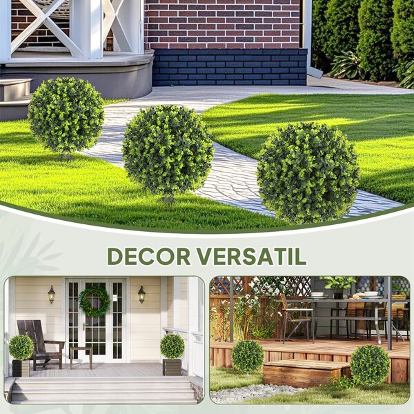 HOMCOM Set 2 Plante Artificiale de Buxus de 40 cm cu Tija Integrată pentru Interior și Exterior, Verde | Aosom Romania