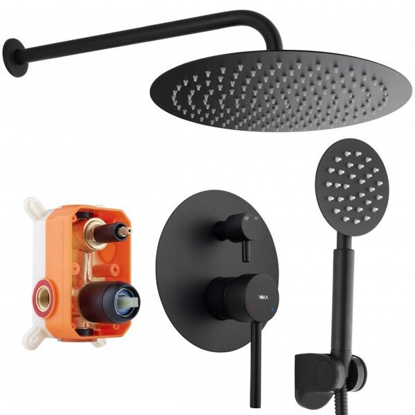 Erga Studio, set de duș ascuns cu cap de ploaie 30 cm și sistem i-BOX, negru mat, ERG-YKA-BP.STUDIO 30 BLK