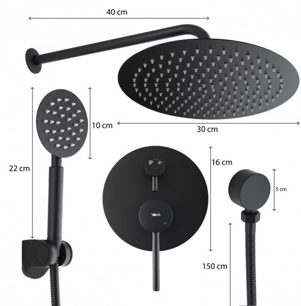Erga Studio, set de duș ascuns cu cap de ploaie 30 cm și sistem i-BOX, negru mat, ERG-YKA-BP.STUDIO 30 BLK