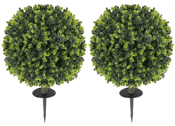 HOMCOM Set 2 Plante Artificiale de Buxus de 40 cm cu Tija Integrată pentru Interior și Exterior, Verde | Aosom Romania