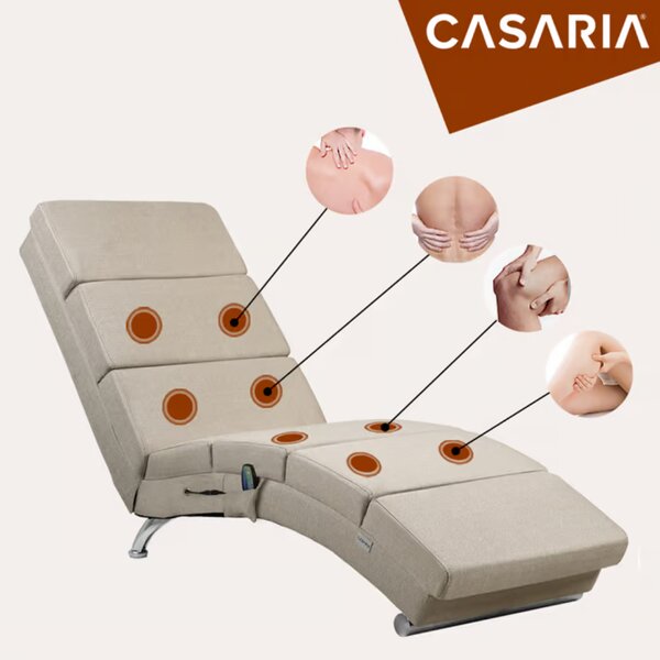 Șezlong LONDON cu funcție de masaj și încălzire, 186×55×89cm, bej Casaria