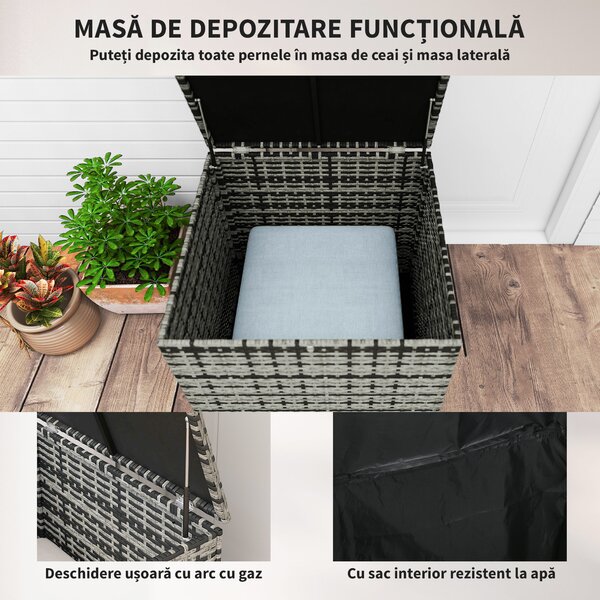 Outsunny Set de mobilier de gradina din ratan de 6 piese, canapea si 2 fotolii tapitate pentru 7 persoane, bej | Aosom Romania