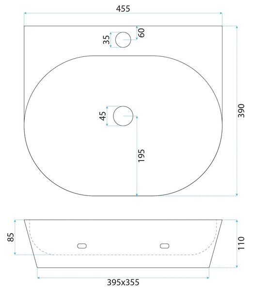 Lavoar ceramic pentru blat REA Kim 46