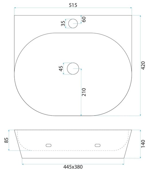 Lavoar ceramic pentru blat REA Kim 52