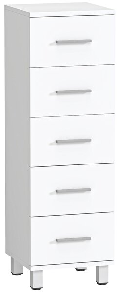 HOMCOM Comodă Slim cu 5 Sertare, Comodă Modernă pentru Baie, Dormitor sau Bucătărie, 30x30x95 cm, Alb | Aosom Romania